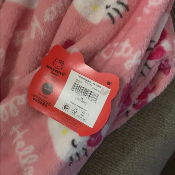 Pink And White Hello Kitty Pink Fleece PJ Adult Plus Size Hooded Onesie Suit - Picture 5 of 8